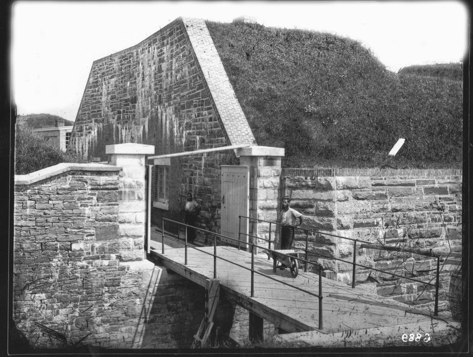 Fort Charlotte on Georges Island about 1876: the gate and drawbridge over the ditch.
